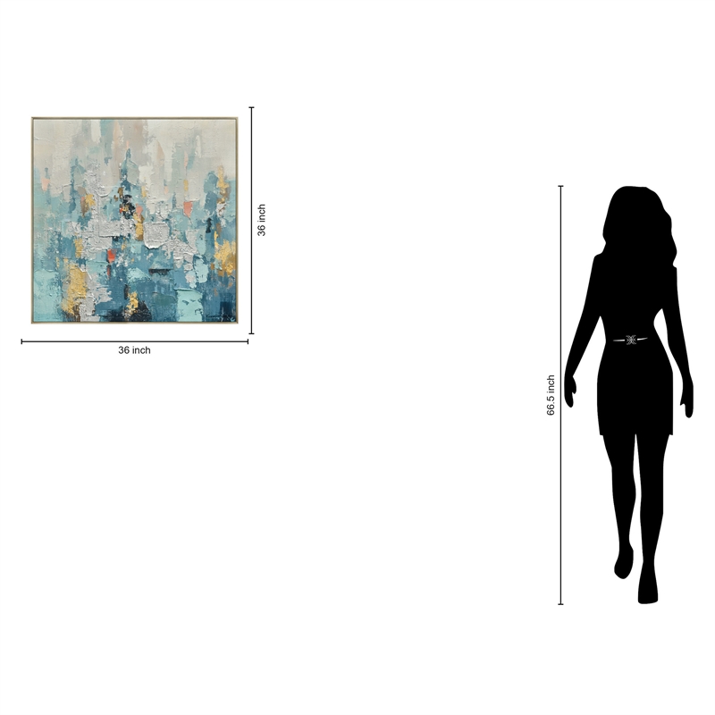 Teal Harmony Abstract Multi-Color Canvas Wall Art - Champagne Gold Wood Frame