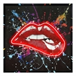 Neon Glow Lips Multi-Color Canvas Wall Art - Black Engineered Wood Frame
