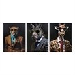Dapper Safari Gentlemen Multi-Color Canvas Wall Art - Wood Frame - Set of 3