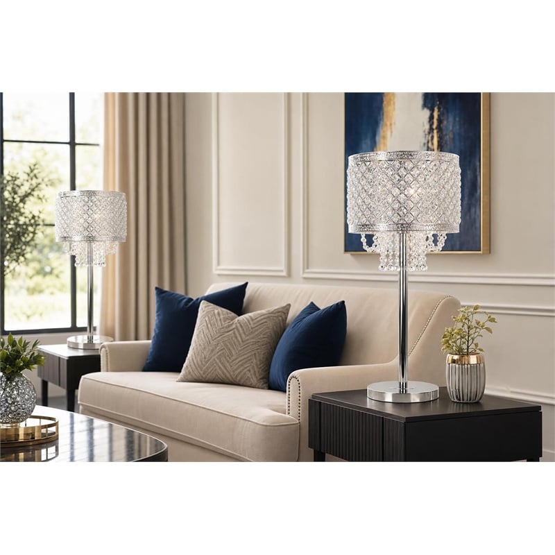 Crystal Elegance Metal Table Lamp - Polished Nickel - Living Room Lighting