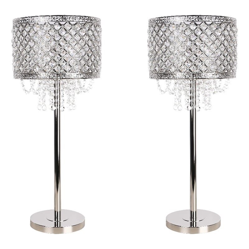 Crystal Elegance Metal Table Lamp - Polished Nickel - Living Room Lighting