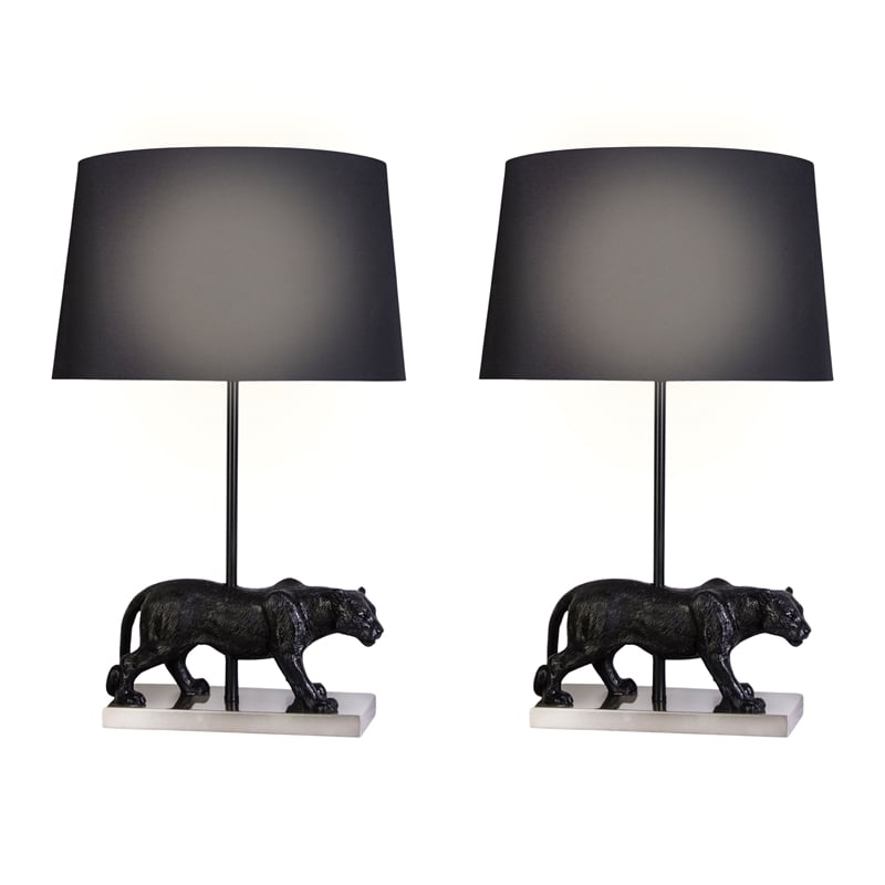 Panther Noir Polyresin Table Lamp - Black & Polished Nickel - Metal