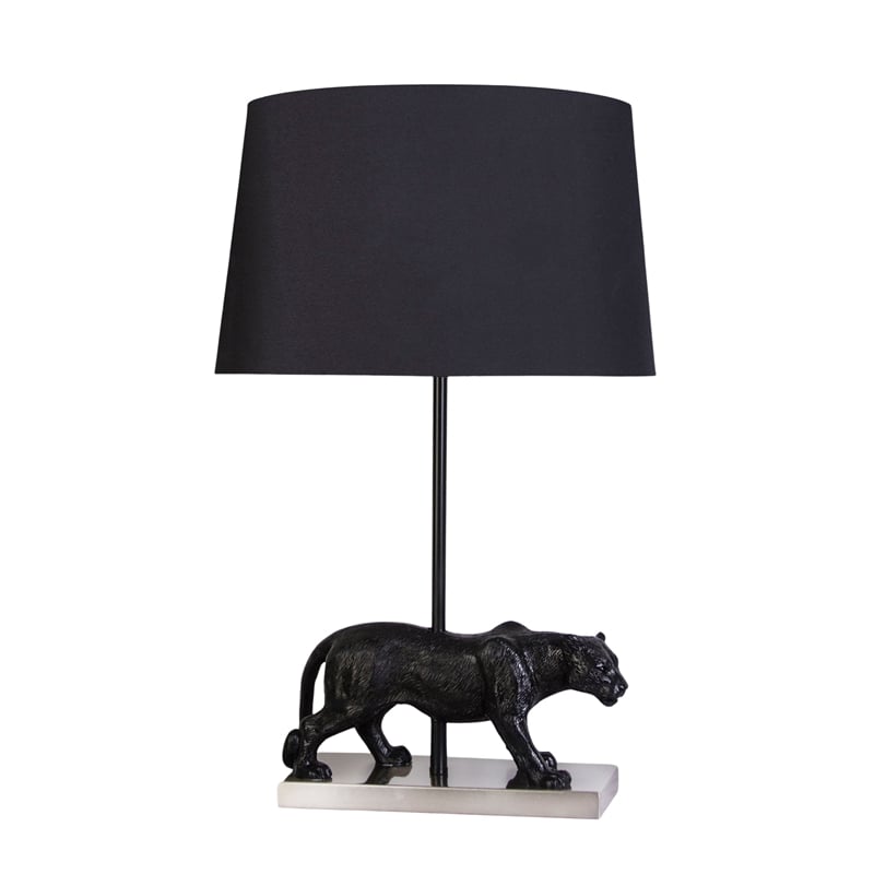 Panther Noir Polyresin Table Lamp - Black & Polished Nickel - Metal