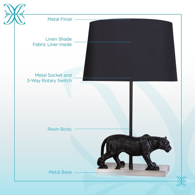Panther Noir Polyresin Table Lamp - Black & Polished Nickel - Metal