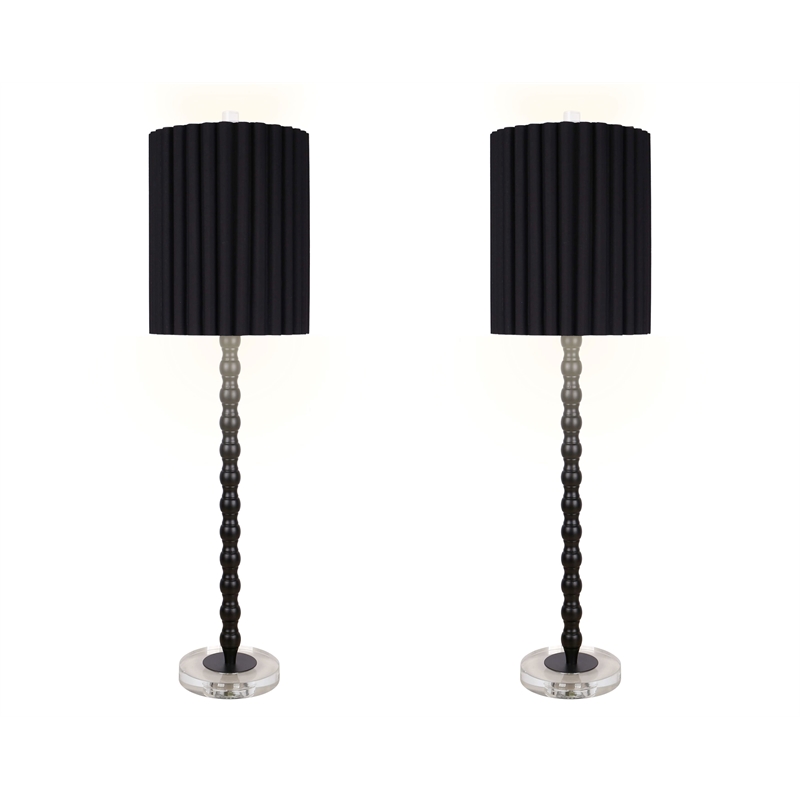 Obsidian Elegance Metal Table Lamp - Black & Clear Crystal - Set of 2