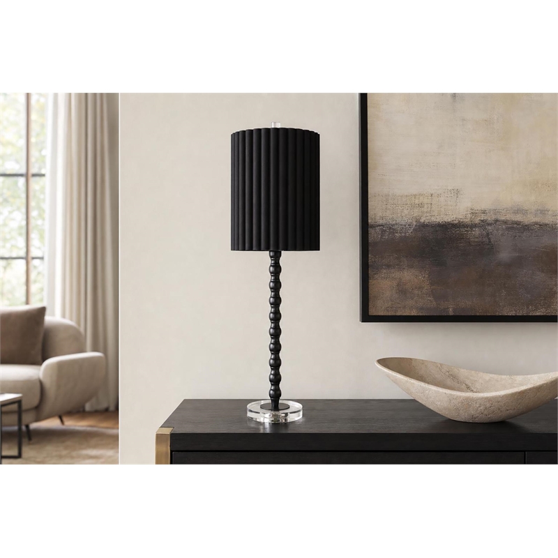 Obsidian Elegance Metal Table Lamp - Black & Clear Crystal - Set of 2