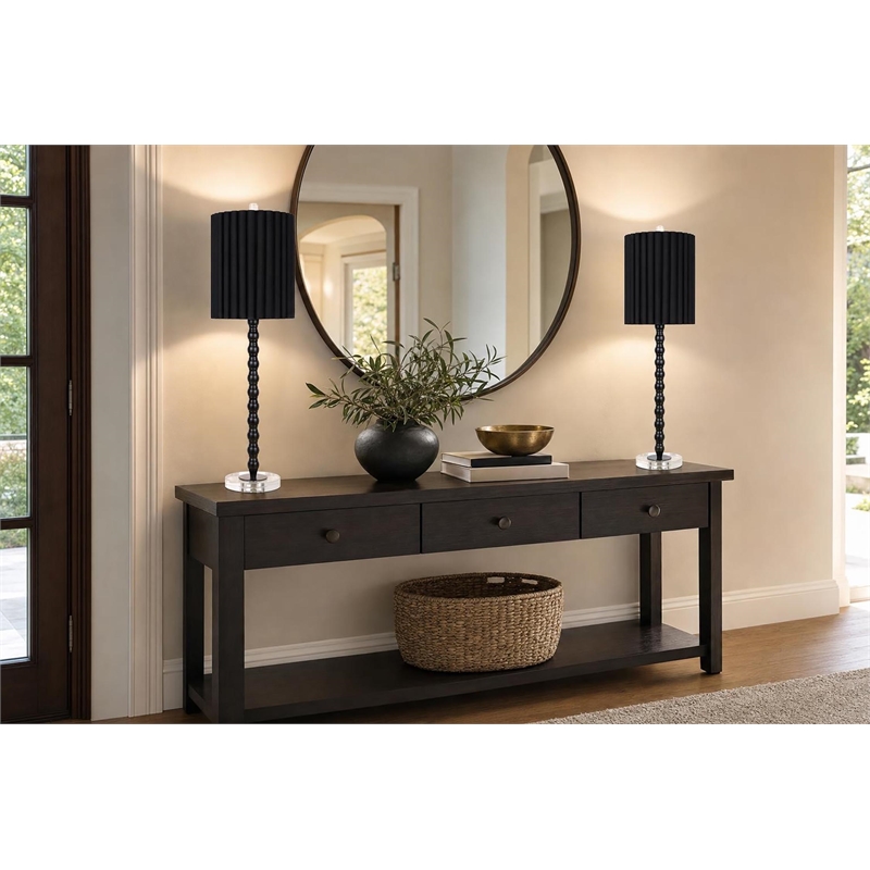 Obsidian Elegance Metal Table Lamp - Black & Clear Crystal - Set of 2
