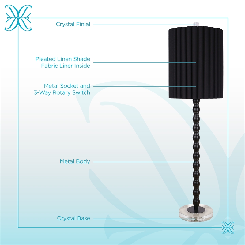 Obsidian Elegance Metal Table Lamp - Black & Clear Crystal - Set of 2
