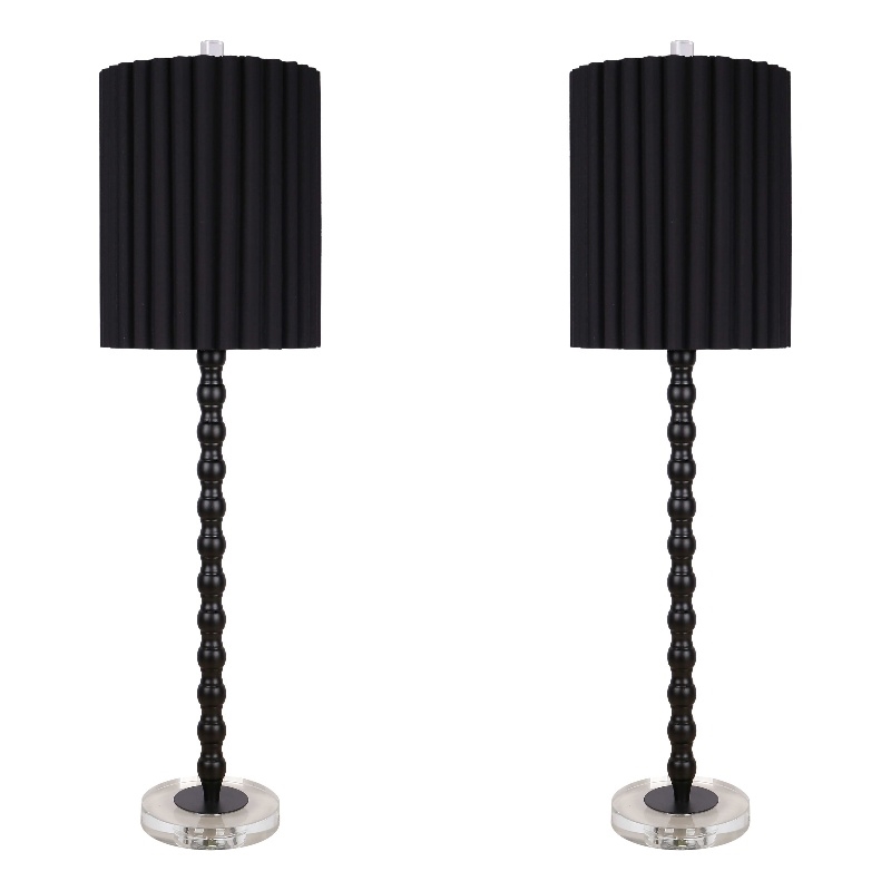 Obsidian Elegance Metal Table Lamp - Black & Clear Crystal - Set of 2