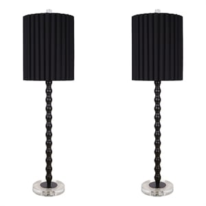 Obsidian Elegance Metal Table Lamp - Black & Clear Crystal - Set of 2