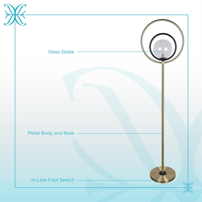 Eclipse Aura Metal Floor Lamp - Matte Black & Soft Gold - Clear Glass