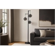 Globe Cascade Metal Floor Lamp - Polished Chrome - Smoked Glass Globes
