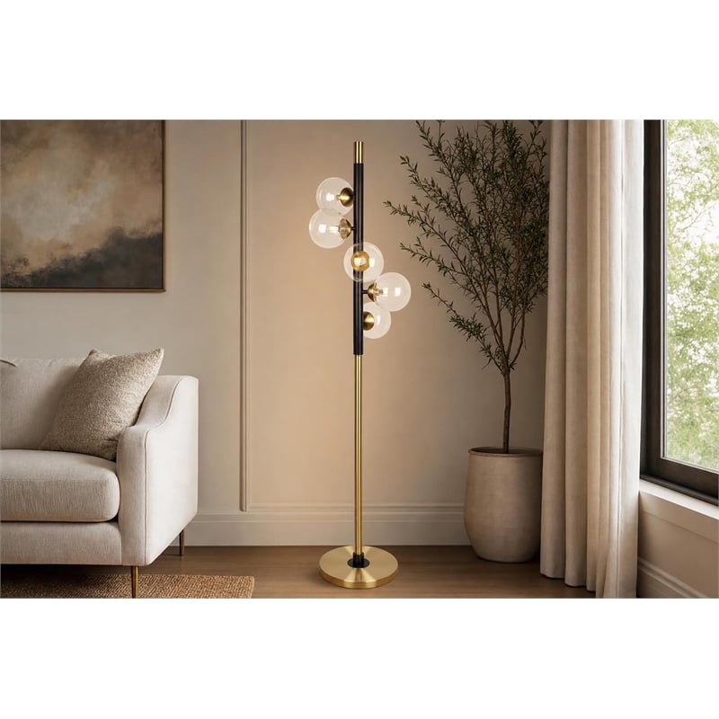 Luminous Orbit Metal Floor Lamp - Matte Black & Soft Gold - Modern