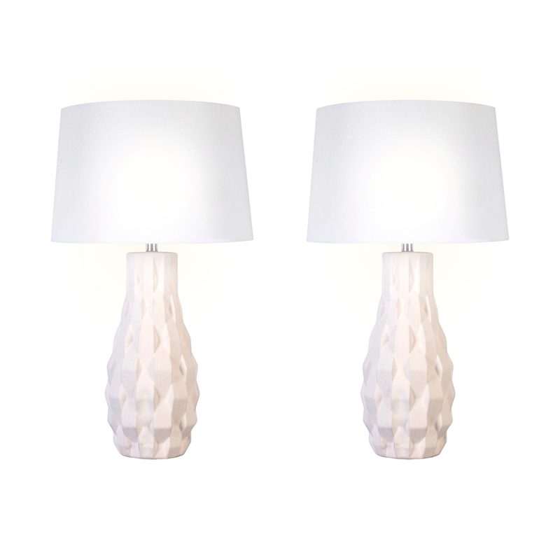 Sculpted Elegance Ceramic Table Lamp - White Sand - Set of 2 - Metal
