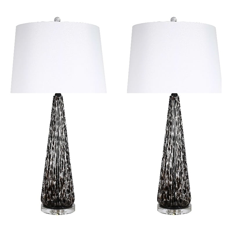 Eclipse Radiance Table Lamp - Black Art Glass - Set of 2 - Modern