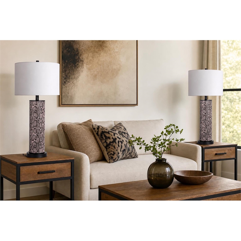 Serpent Elegance Faux Leather Table Lamp - Snake Skin - Set of 2 - Metal