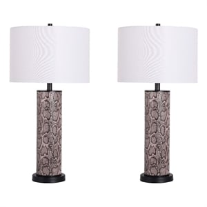 Serpent Elegance Faux Leather Table Lamp - Snake Skin - Set of 2 - Metal