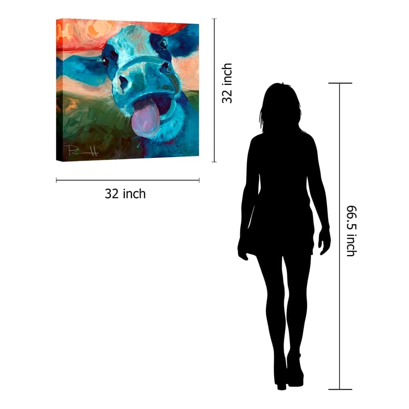 Playful Blue Cow Whimsy Canvas Wall Art - 32