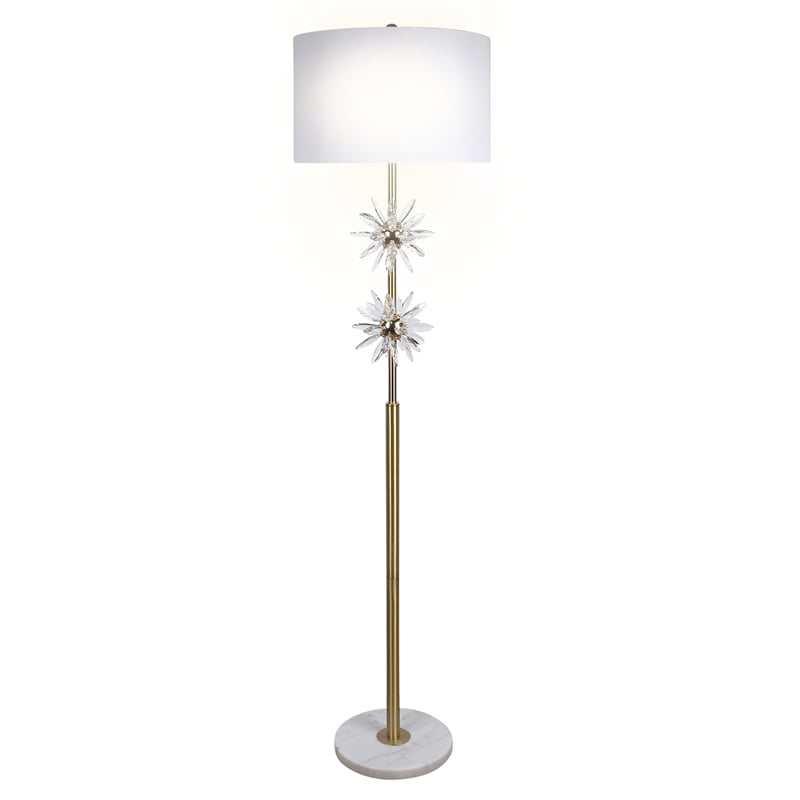 Crystal Bloom Metal Floor Lamp - Soft Gold Clear Crystal & White Marble
