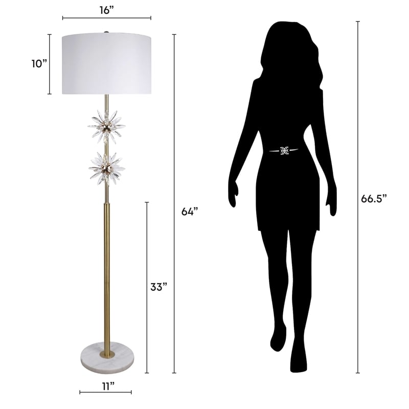 Crystal Bloom Metal Floor Lamp - Soft Gold Clear Crystal & White Marble