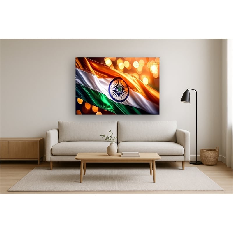 Indian Flag Frameless Tempered Glass Wall Art - 60