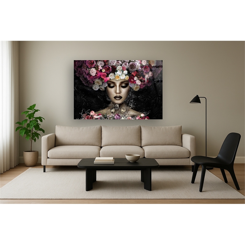 Aqua Floral Frameless Tempered Glass Wall Art - 60