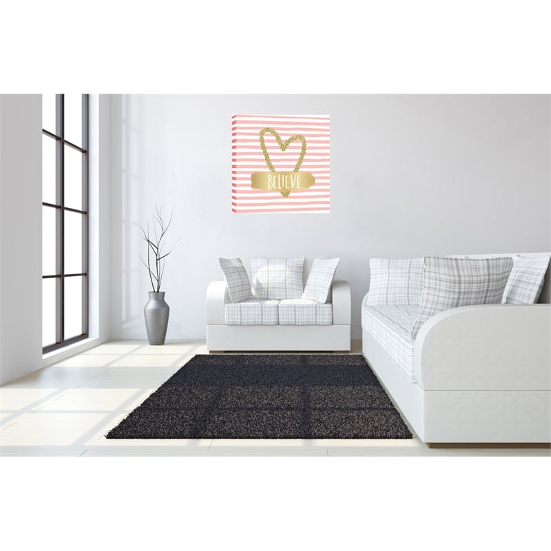 Believe in Gold Heart Whimsy Canvas Wall Art - 24