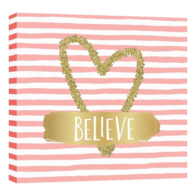 Believe in Gold Heart Whimsy Canvas Wall Art - 24