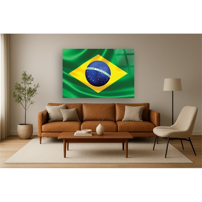 Brazilian Flag Frameless Tempered Glass Wall Art - 60