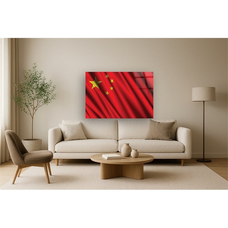 Chinese Flag Frameless Tempered Glass Wall Art - 60