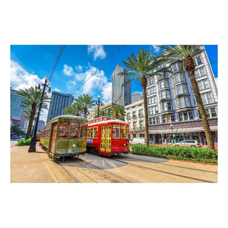New Orleans Trolly Frameless Tempered Glass Wall Art - Multicolor