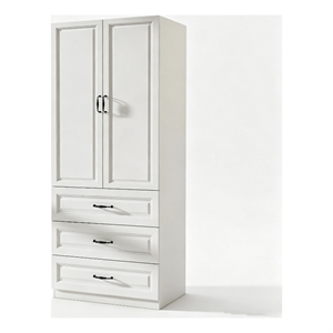 Wardrobe Armoire with 3 Drawers & Hanging Rod White