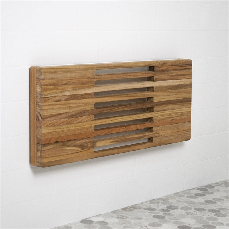 Teakworks4u Wall Mount Fold Shower Bench with Slats in Teak