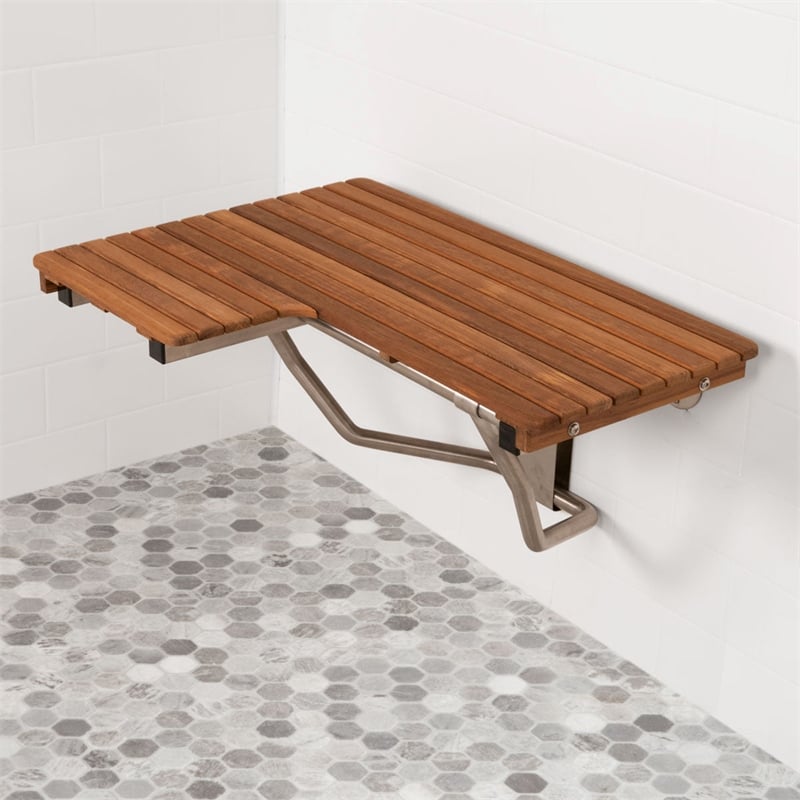 Teakworks4u ADA Compliant Left Hand Wall Mount Bench in Teak
