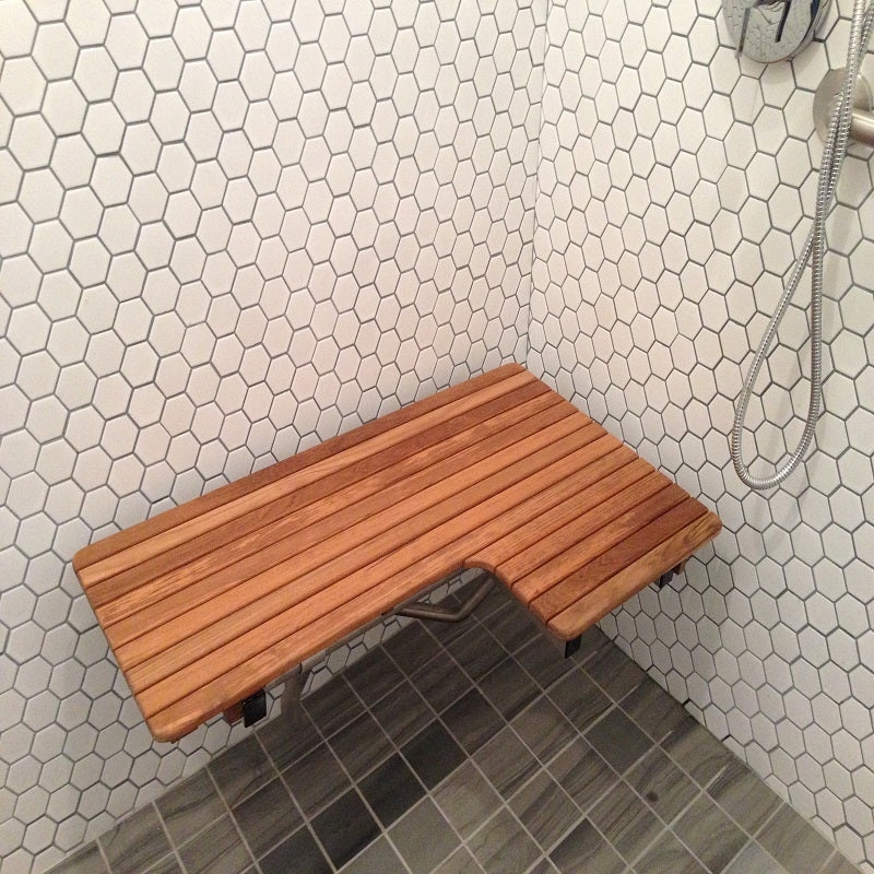 Teakworks4u ADA Compliant Left Hand Wall Mount Bench in Teak