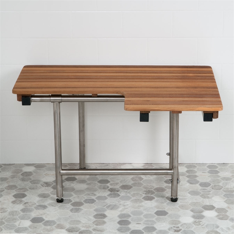 Teakworks4u ADA Compliant Left Hand Wall Mount Bench with Legs in Teak