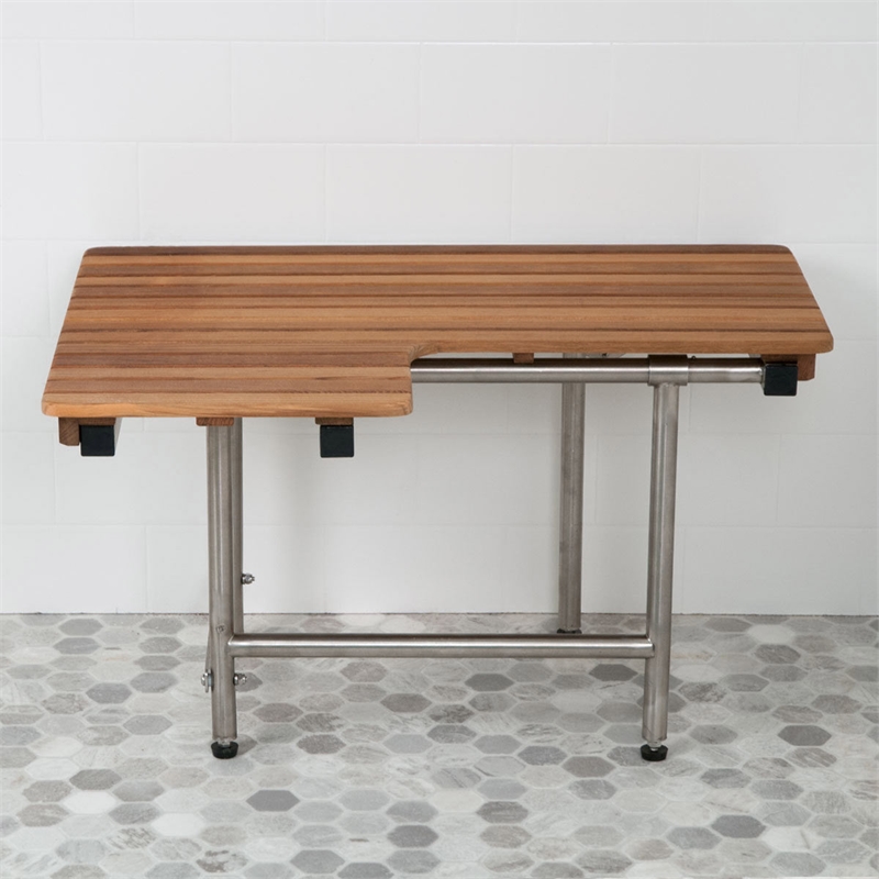 Teakworks4u ADA Compliant Right Hand Wall Mount Bench with Legs in Teak
