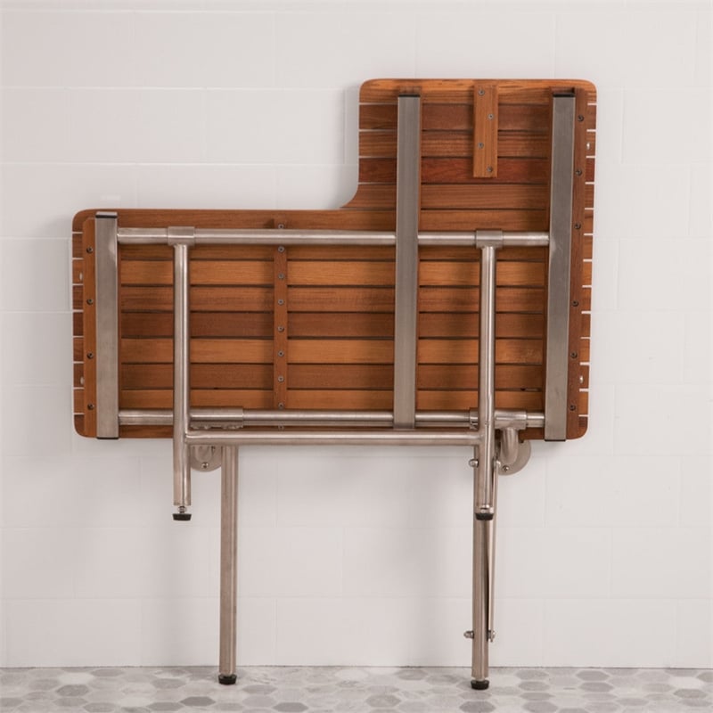 Teakworks4u ADA Compliant Left Hand Wall Mount Bench with Legs in Teak