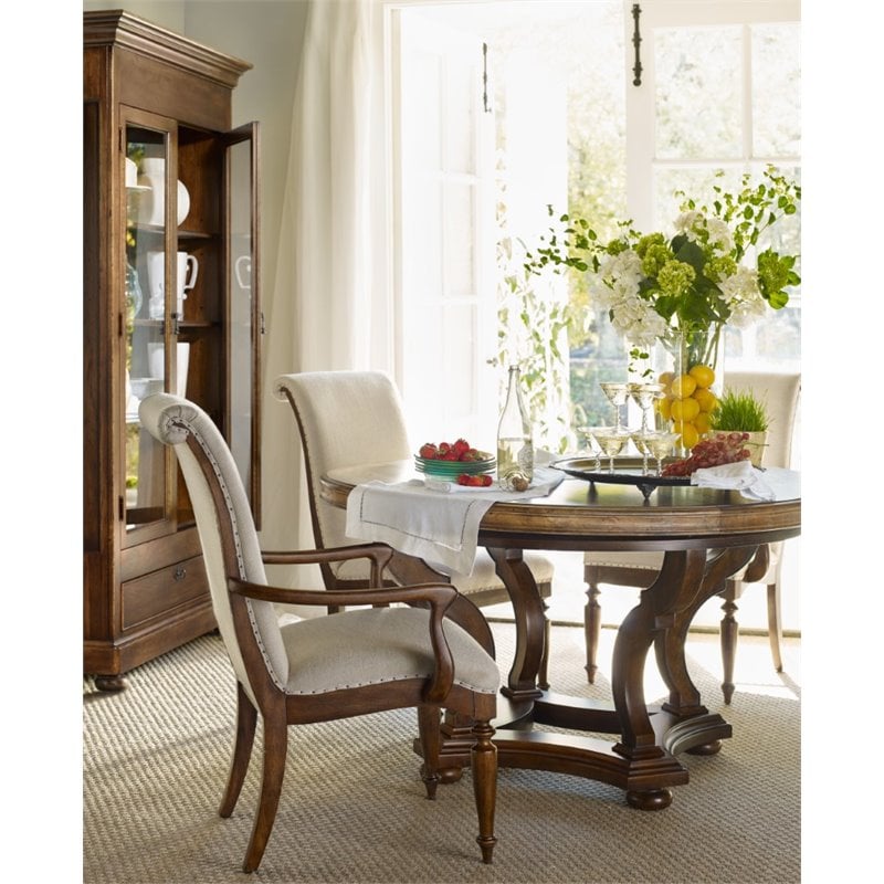 Hooker Furniture Archivist Upholstered Dining Arm Chair in Pecan