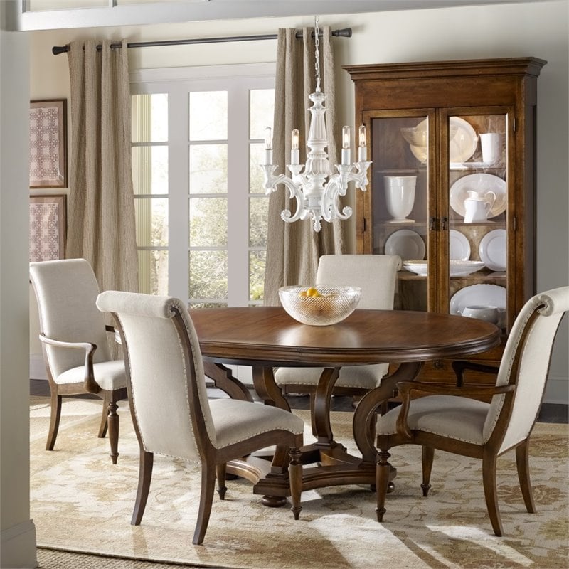 Hooker Furniture Archivist Upholstered Dining Arm Chair in Pecan