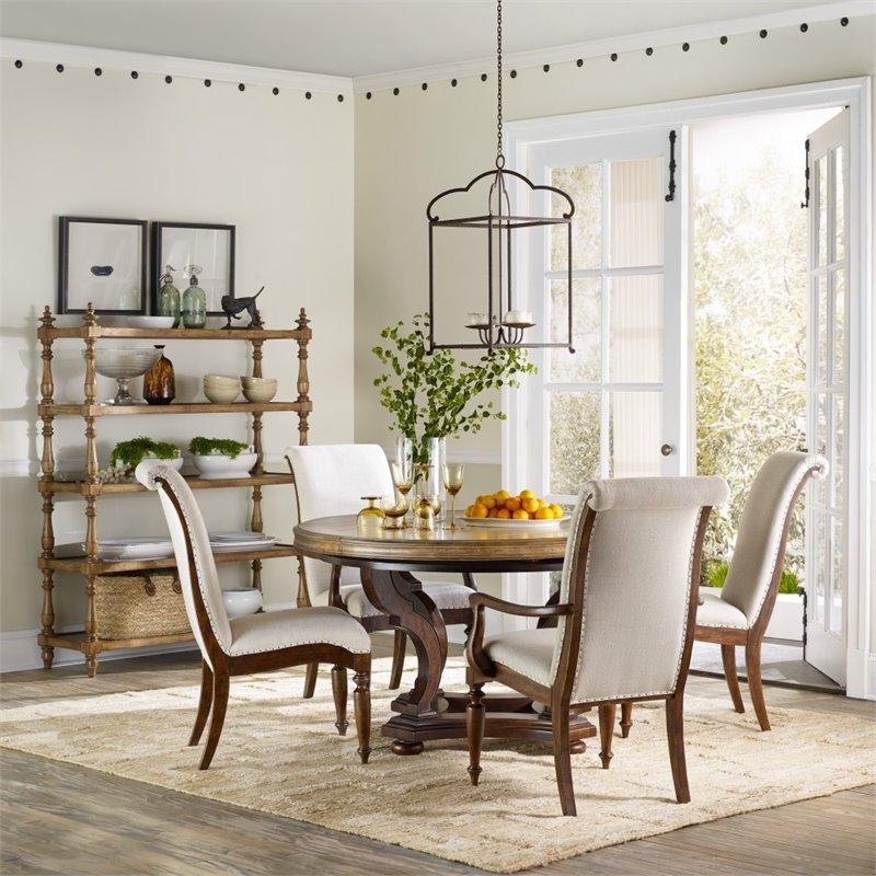Hooker Furniture Archivist Upholstered Dining Arm Chair in Pecan