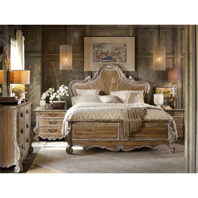 Hooker Furniture Chatelet California King Wood Panel Bed in Caramel Froth