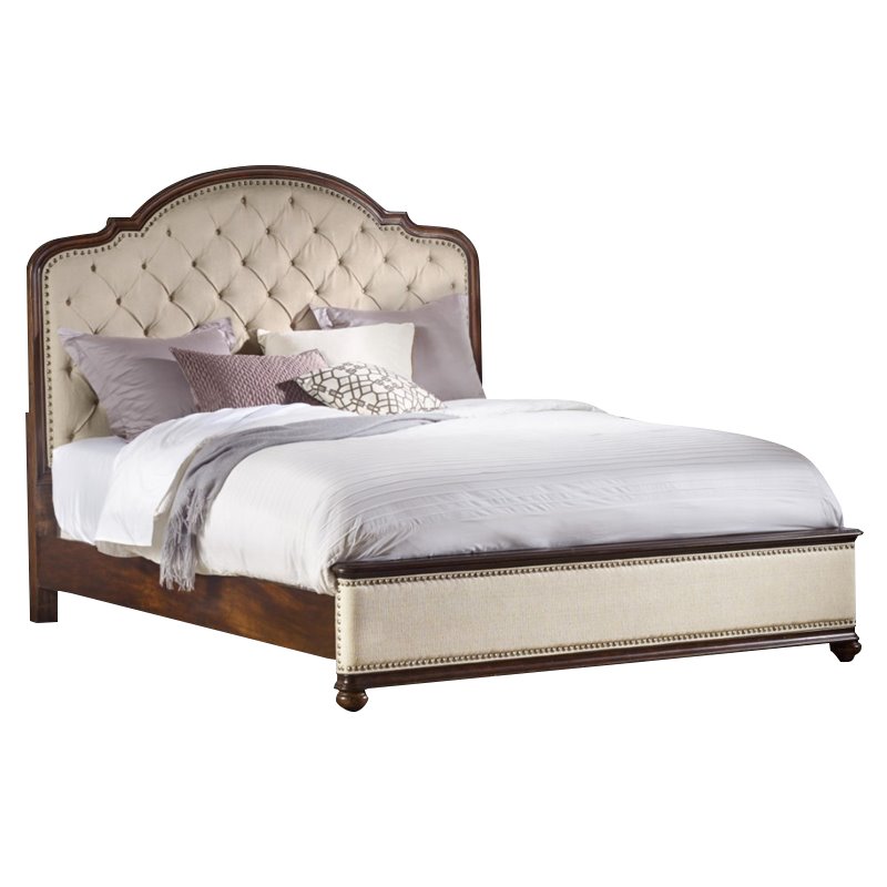 Hooker Furniture Leesburg Upholstered Queen Bed with Wood Rails in Mahogany