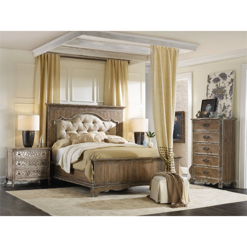 Hooker Furniture Chatelet 3 Piece Queen Upholstered Panel Bedroom Set In Light Wood