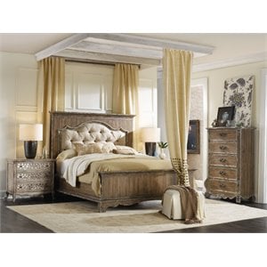 Hooker Furniture Chatelet 3 Piece King Upholstered Panel Bedroom Set in Light Wood