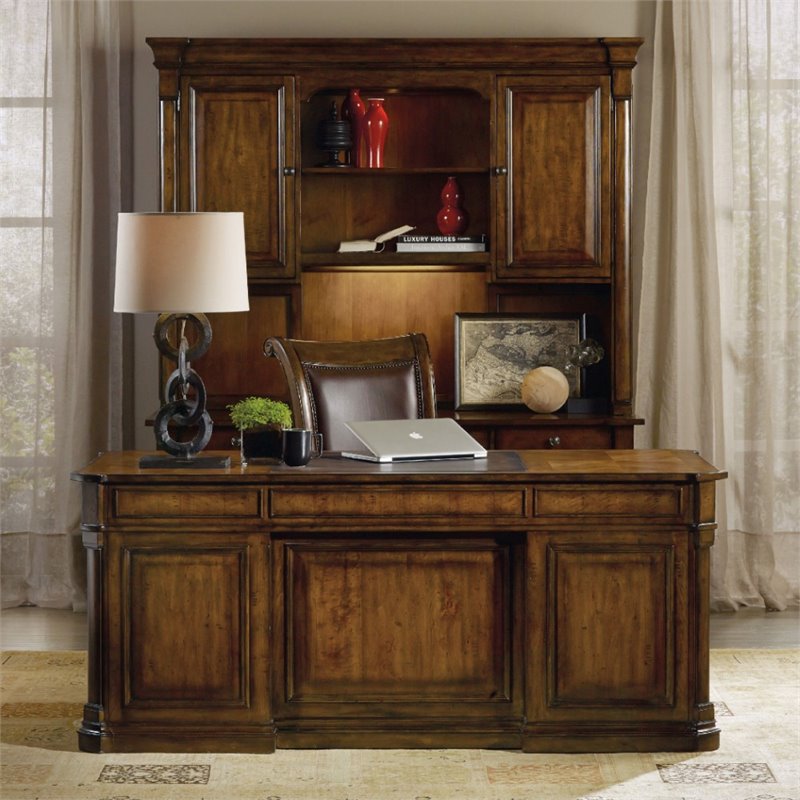Hooker Furniture Tynecastle Computer Credenza and Hutch in Medium Wood