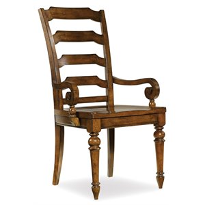 Hooker Furniture Tynecastle Ladderback Dining Arm Chair in Medium Wood