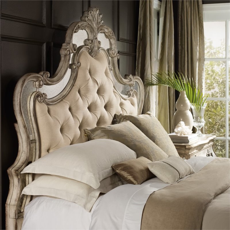 Sanctuary Tufted Queen Fabric Upholstered Bed in Silver by Hooker Furniture