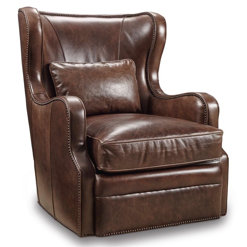 Hooker Furniture Wellington Leather Swivel Club Chair in Brown CC418