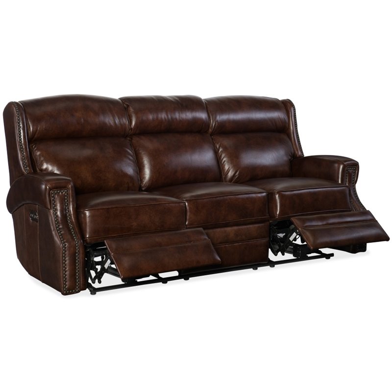 Hooker Furniture Carlisle Leather Power Motion Sofa in Chocolate